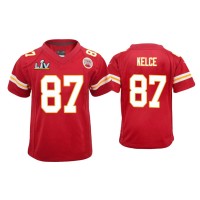 Youth Kansas City Chiefs #87 Travis Kelce Super Bowl LV Red Game Jersey
